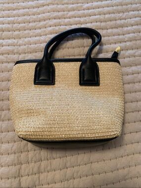 Woven Straw Tote with Black Trim - Classic Summer Handbag